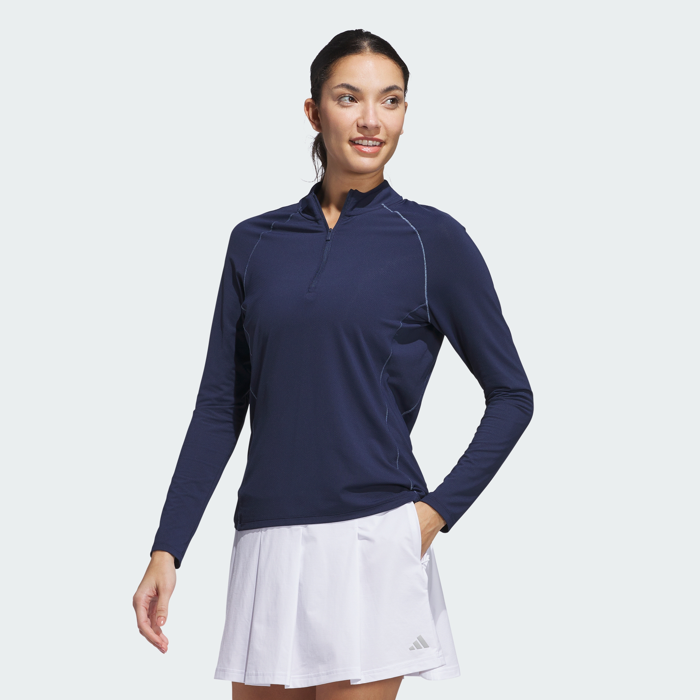 adidas women Ultimate365 Solid Quarter-Zip Mock Polo Shirt - Picture 8 of 14