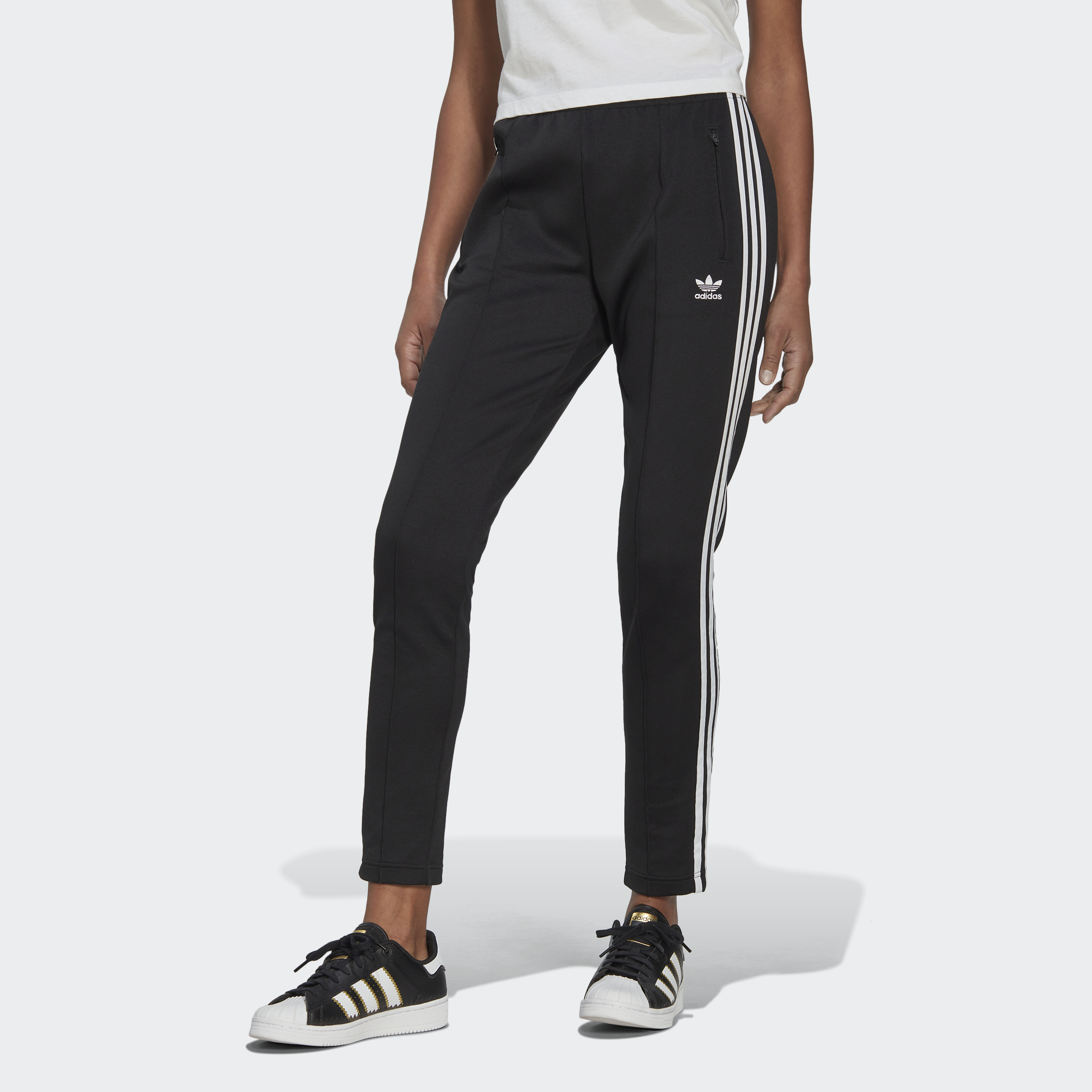 Women's Adidas Slim Straight Track Pant Size M - Black/White for sale online