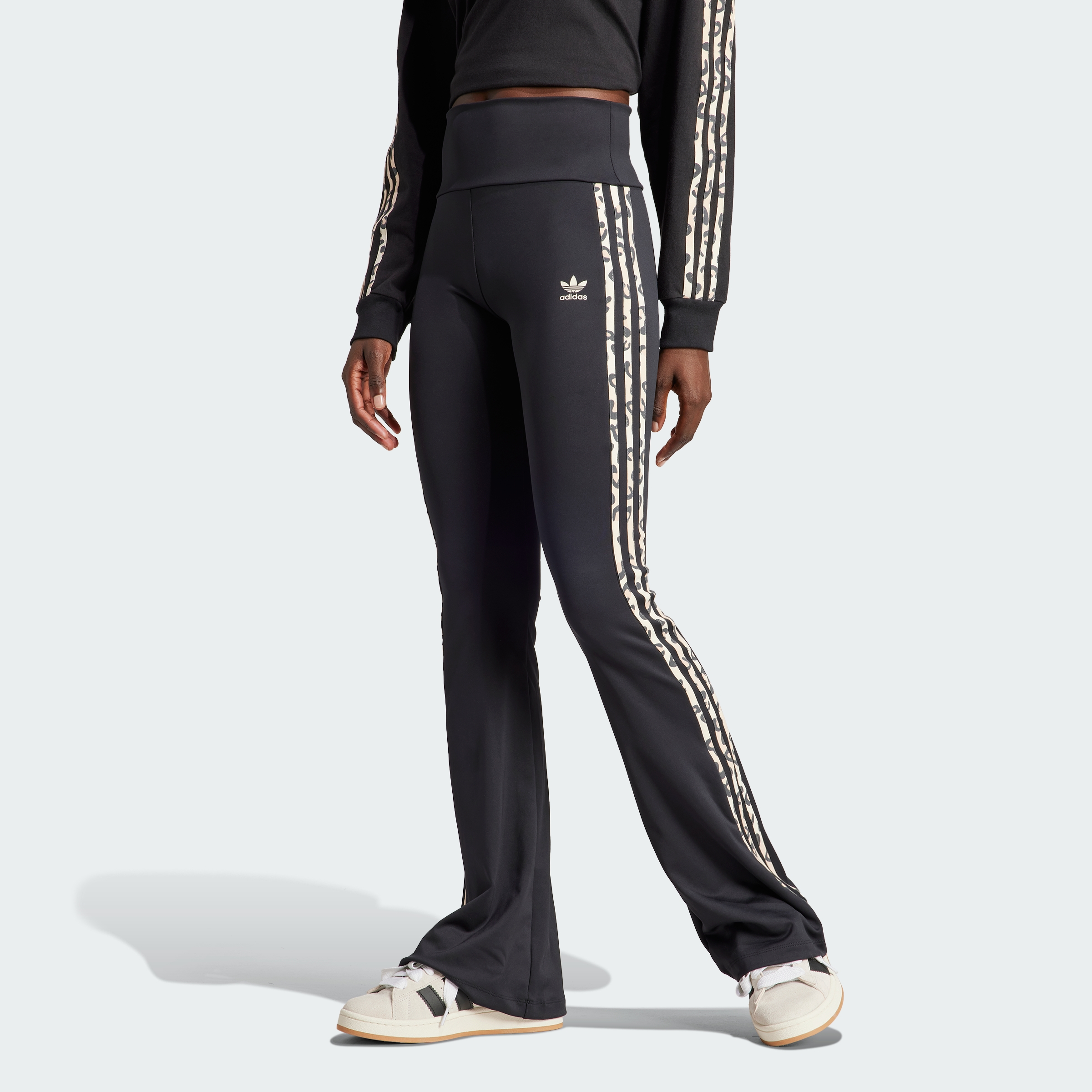 женские расклешенные леггинсы adidas Originals Leopard Luxe в 3 полосы с наполнителем adidas Originals Leopard