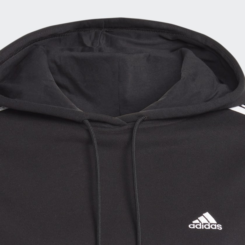 Zwart Essentials 3-Stripes French Terry Crop Hoodie (Grote Maat)