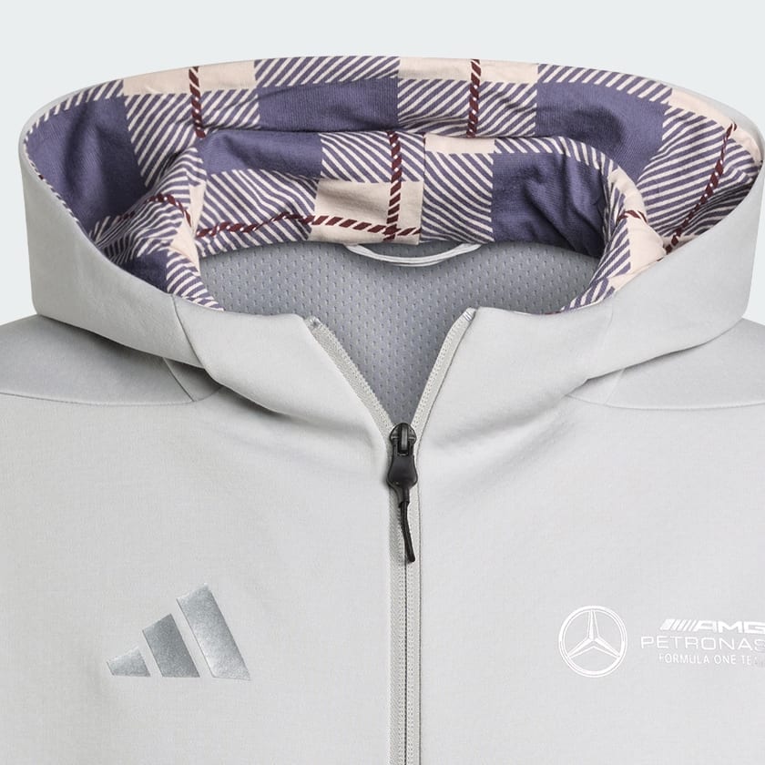 Gri Mercedes - AMG Petronas Formula One Team Silver Arrows Tam Boy Fermuarlı Kapüşonlu Üst