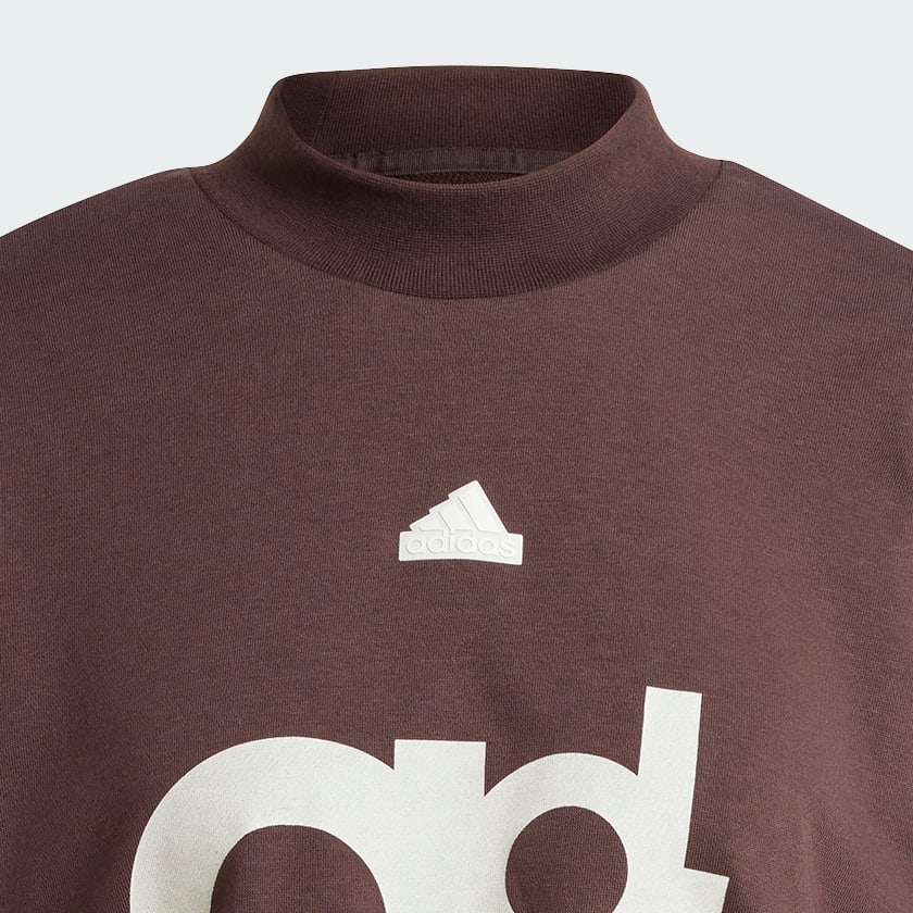 สีน้ำตาล เสื้อวอร์มผ้าเฟรนช์เทอร์รีย์พิมพ์ลายทรงหลวม