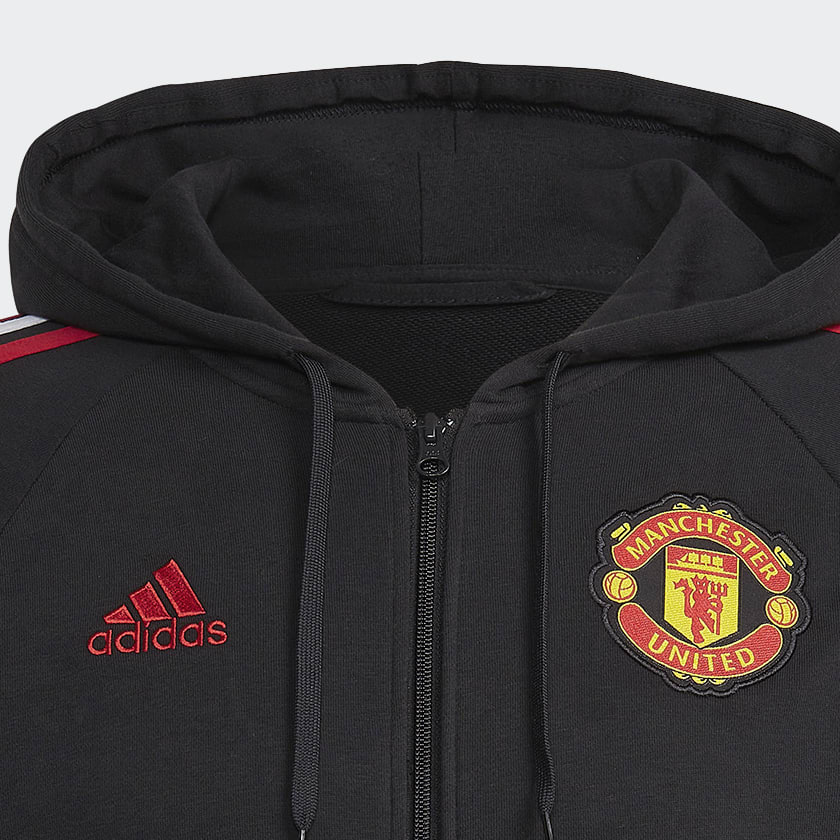 cierna Mikina s kapucňou Manchester United 3-Stripes Full-Zip
