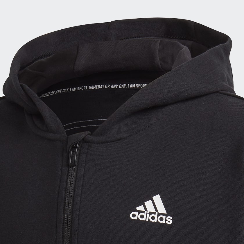 Negro Buzo con Capucha 3 Rayas Full-Zip