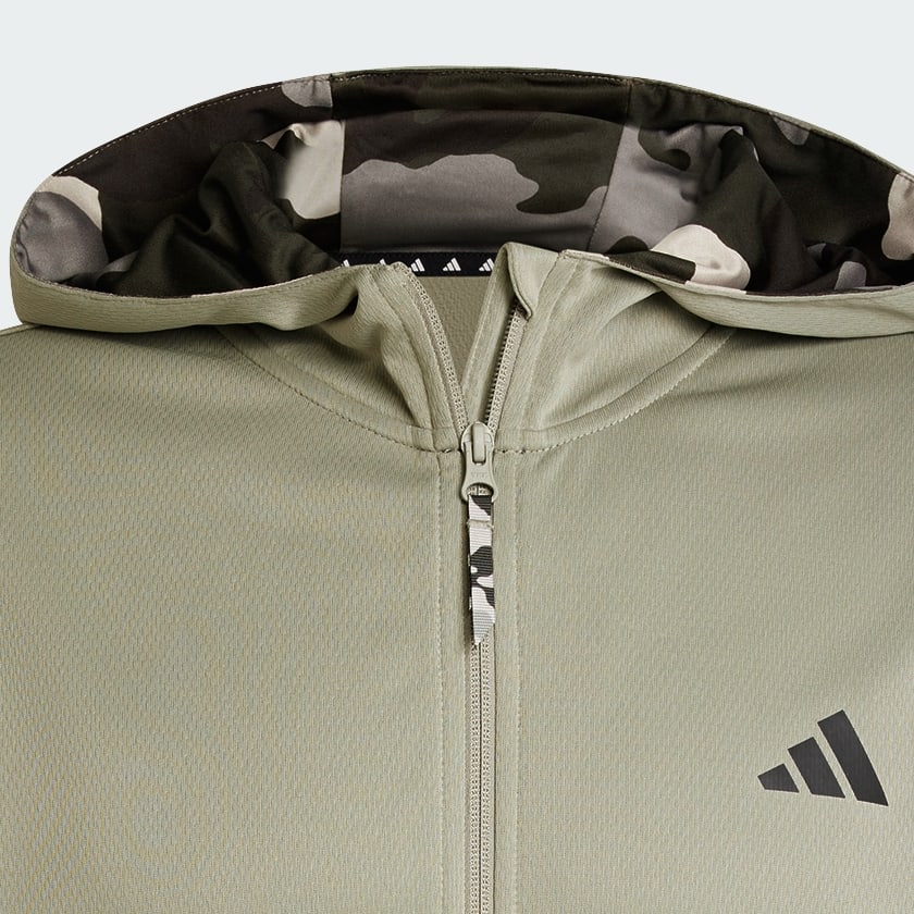 Vert Veste à capuche entièrement zippée camouflage Train Essentials