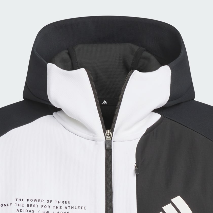 ホワイト アディダスアダプテーション レギュラーフィット フード付きフルジップトラックトップ