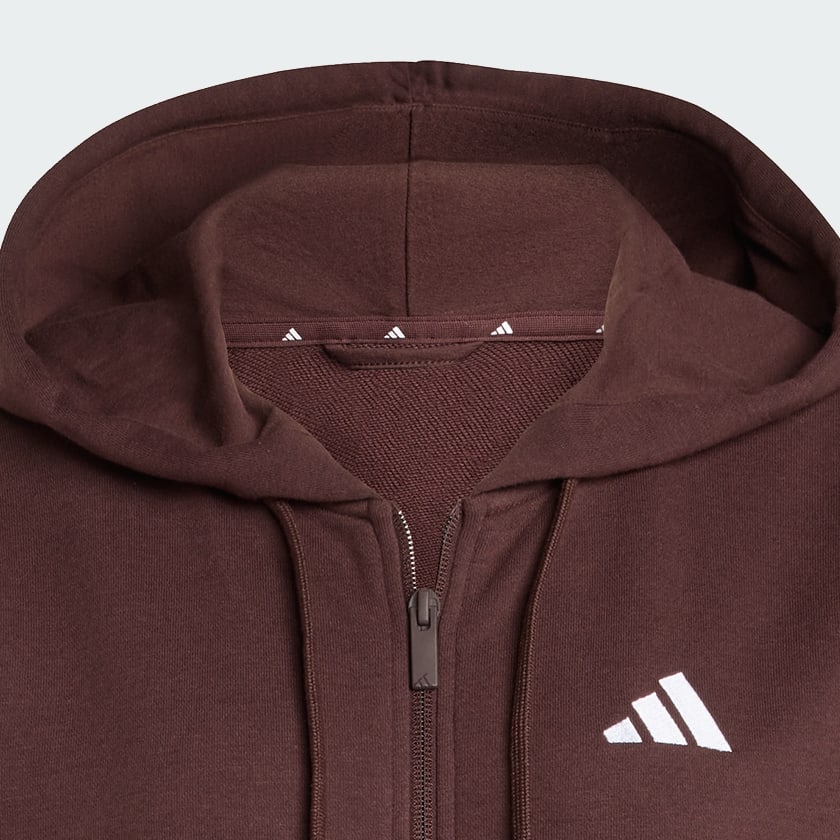 Kahverengi Essentials 3-Stripes French Terry Full-Zip Kapüşonlu Üst
