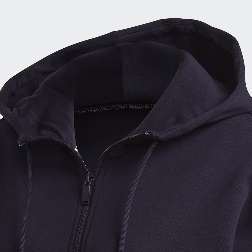 Negro Polera con Capucha 3 Tiras Doubleknit Full-Zip Scuba