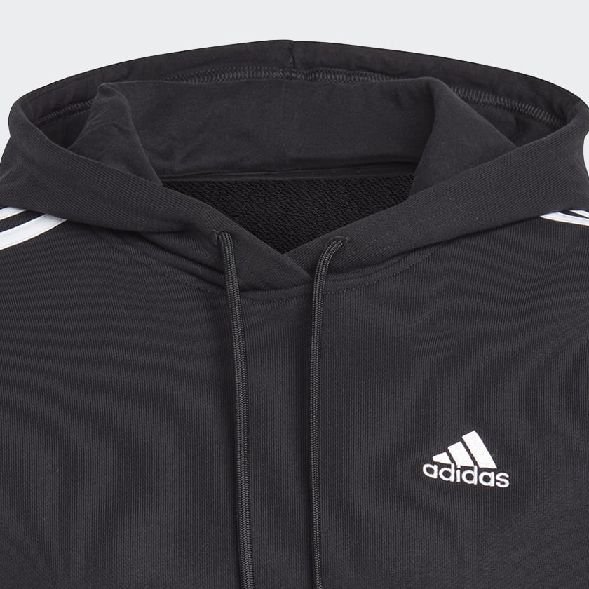 Czerń Essentials 3-Stripes French Terry Crop Hoodie