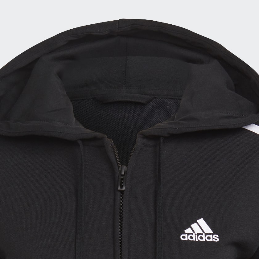 cierna Mikina s kapucňou Essentials French Terry 3-Stripes Full-Zip