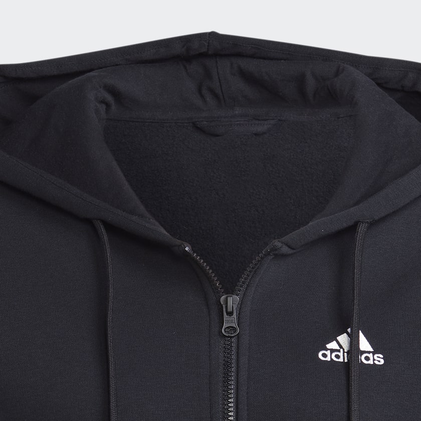 adidas Essentials 3-Stripes Full-Zip Fleece Hoodie - Black