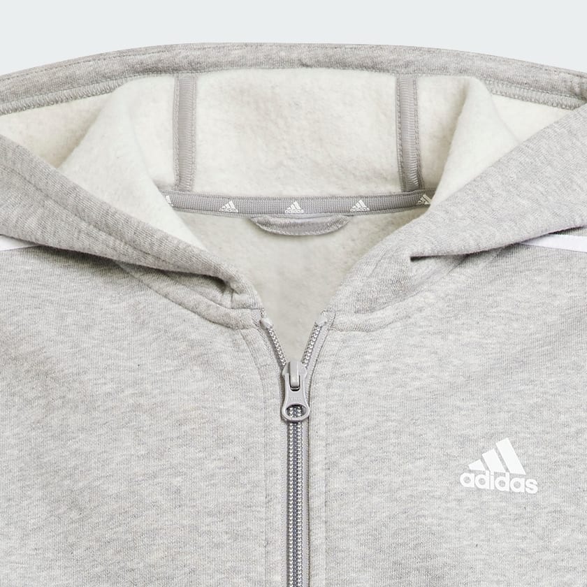 Plomo Polera con capucha Essentials de algodón perchado y cierre frontal con las 3 Tiras