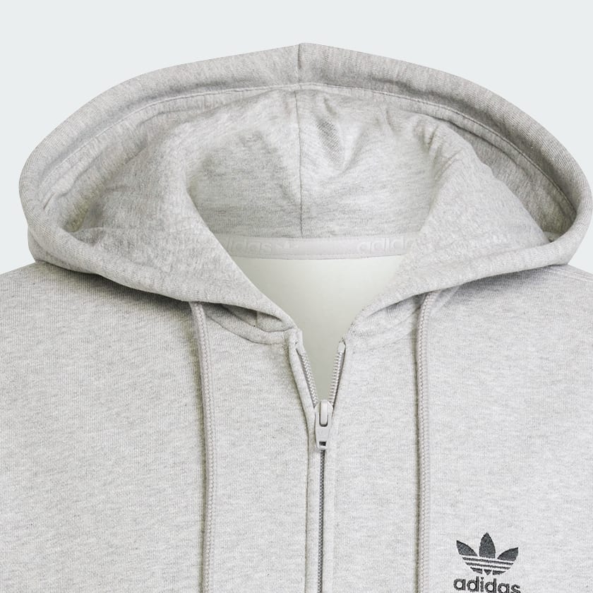 Cinza Moletom Capuz Zíper Trefoil Essentials