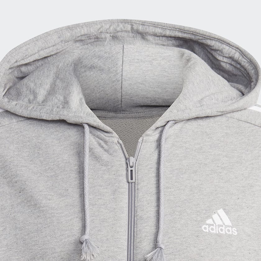 Szary Essentials French Terry 3-Stripes Full-Zip Hoodie
