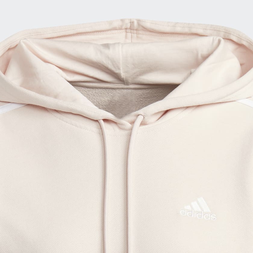 Rose Sweat-shirt à capuche court en molleton à 3 bandes Essentials
