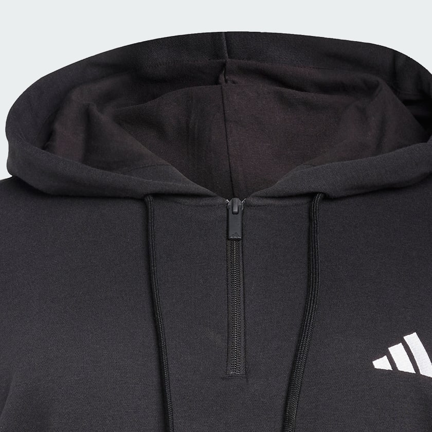 Zwart Essentials 3-Stripes French Terry Hoodie met Korte Rits (Grote Maat)