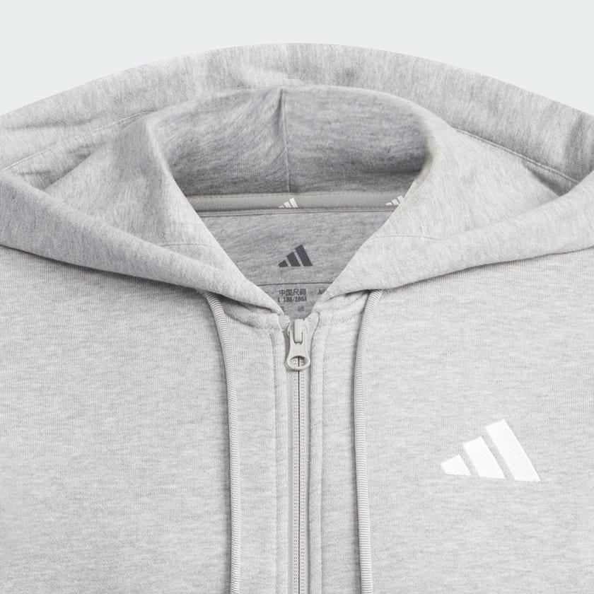 Grey 에센셜 플러스 루즈 핏 3-스트라이프 프렌치 테리 전장 지퍼 후디