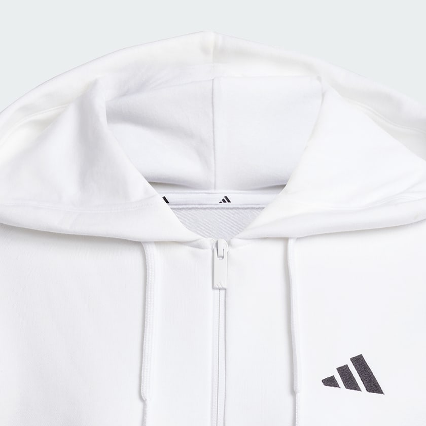 Blanc Sweat-shirt à capuche zip 1/4 french terry 3 bandes Essentials