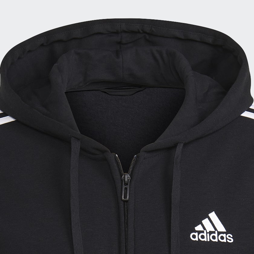 Essentials Fleece 3-Stripes Full-Zip Hoodie - Black, Men's Training