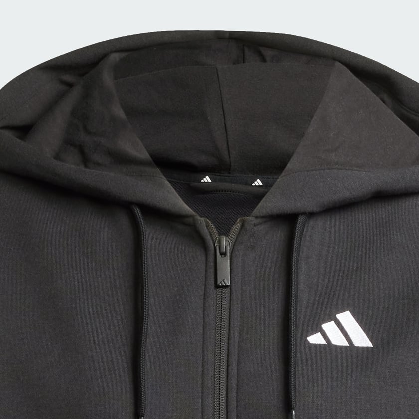 สีดำ เสื้อฮู้ดผ้าเฟรนช์เทอร์รีย์ซิปยาวเต็มตัว Essentials 3-Stripes