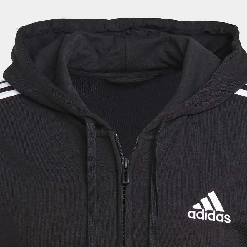 Negro Sudadera con Gorro Essentials 3 Franjas Felpa Francesa