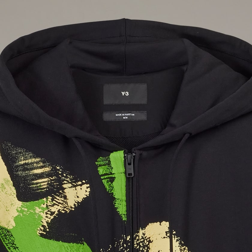 Negro Polerón con Capucha Y-3 Cierre Frontal Estampado