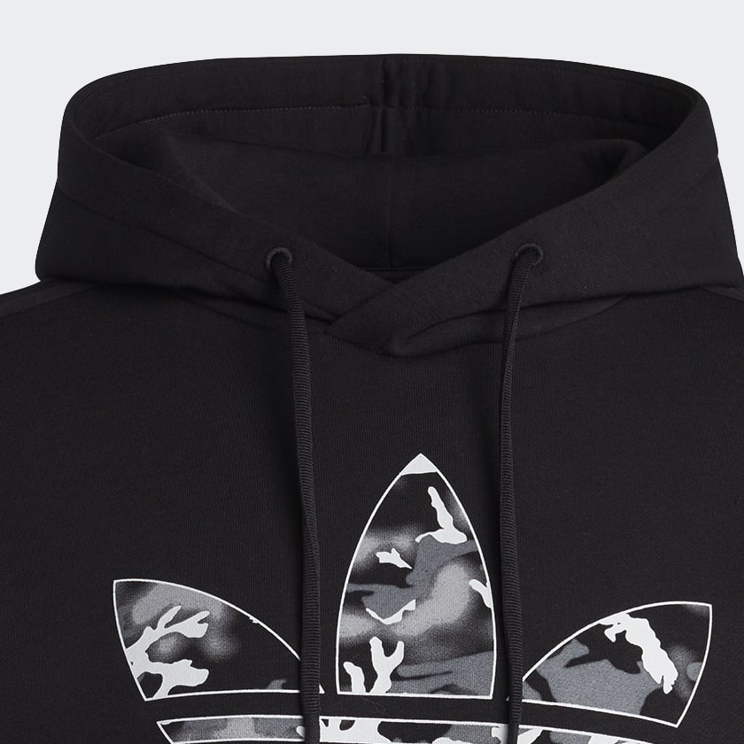 Preto Moletom Capuz Estampado Camo