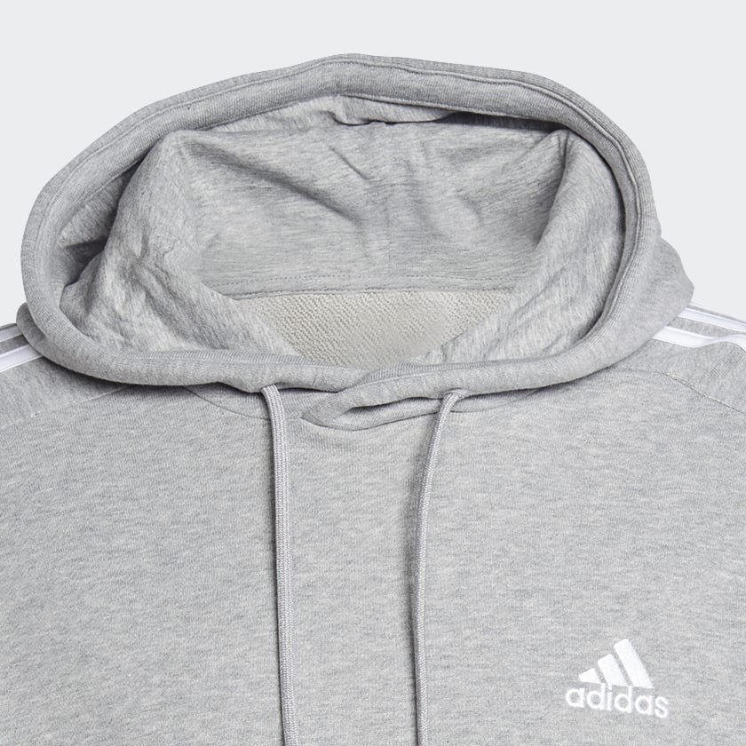 Gris Sudadera con Gorro Essentials 3 Franjas French Terry