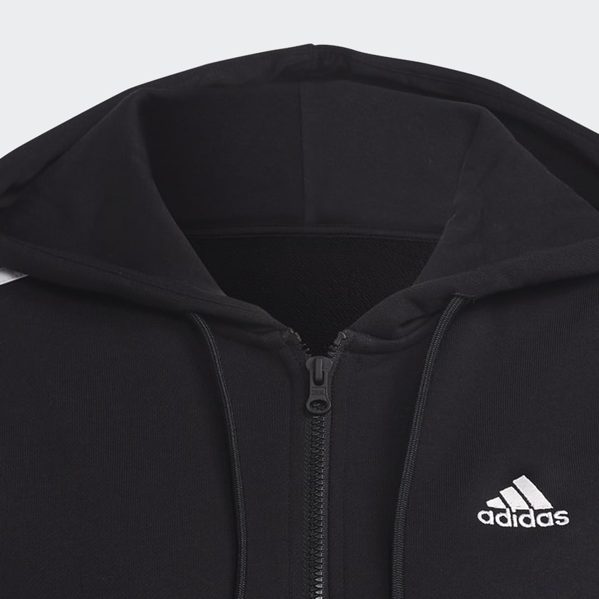 Siyah Essentials 3-Stripes French Terry Regular Full-Zip Kapüşonlu Üst