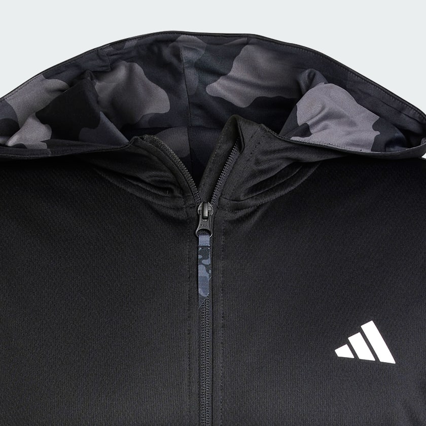Schwarz Train Essentials Camo Kapuzenjacke
