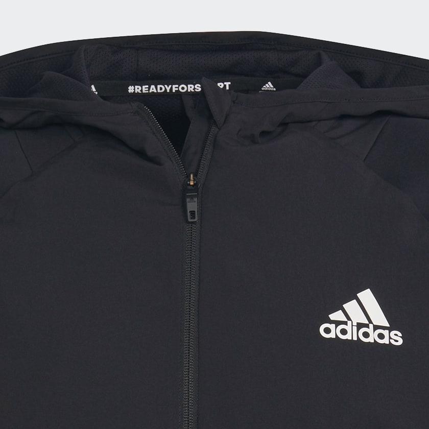 Negro Polera con Capucha de Entrenamiento Cierre Frontal