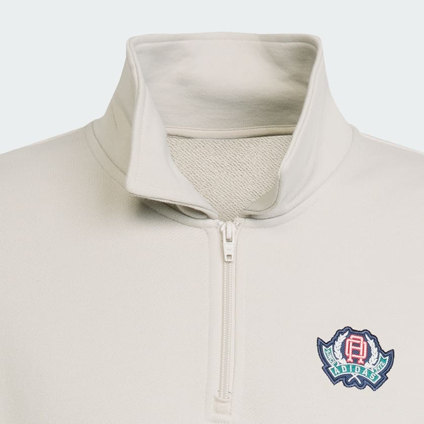 สีเบจ เสื้อซิปยาวครึ่งตัวทรงหลวม Varsity