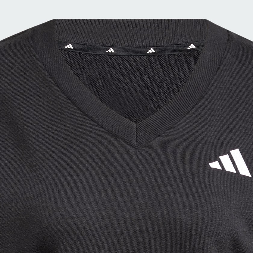 Black Essentials 3-Stripes French Terry V-neck Sweatshirt