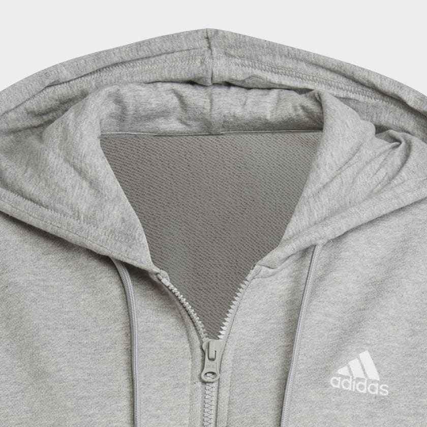 Cinza Blusa Capuz Zíper Regular Essentials 3-Stripes