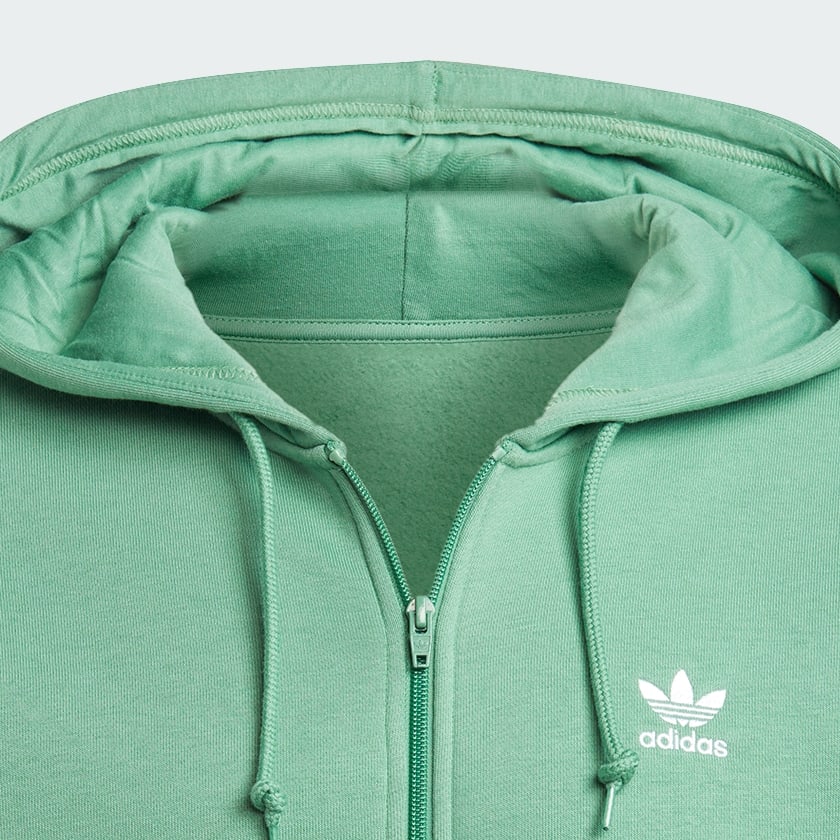 Verde Moletom Capuz Zíper Trefoil Essentials