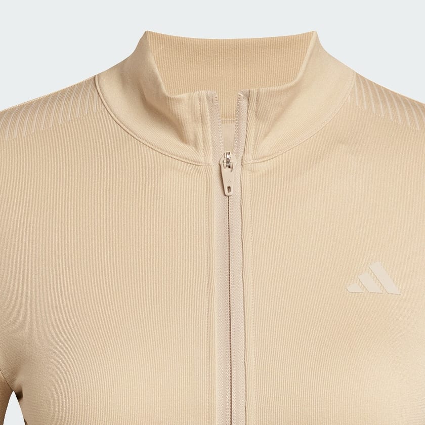 Beige Workout Essentials Knit Jack met Lange Ritssluiting