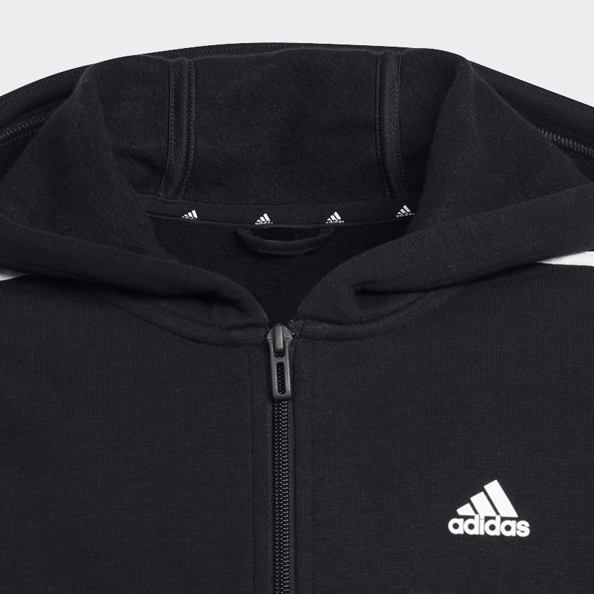 Negro Polera con capucha Essentials de algodón perchado y cierre frontal con las 3 Tiras