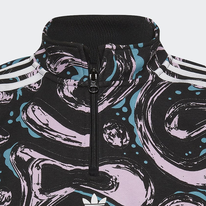 Schwarz Allover Print Half-Zip Crop Sweatshirt