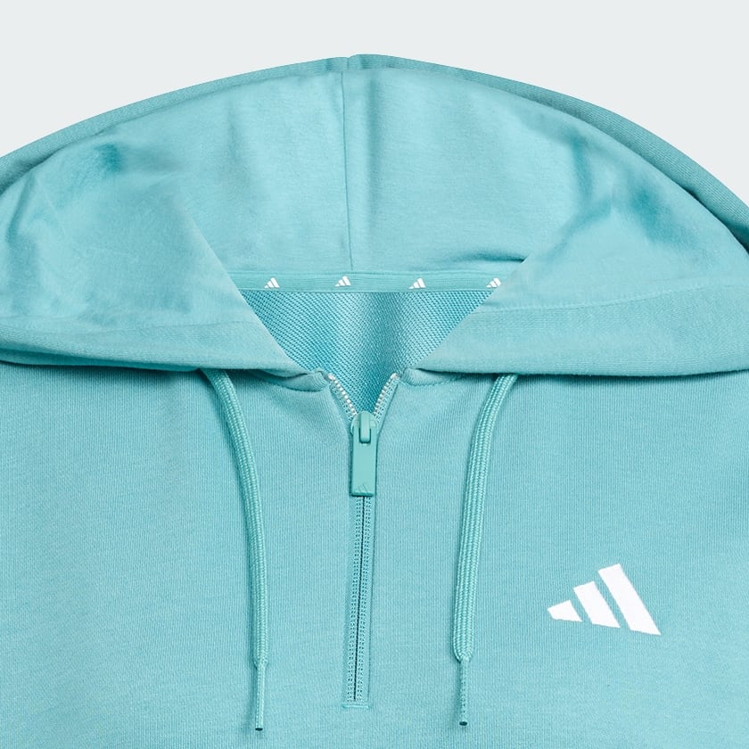 tyrkysová Mikina s kapucňou Essentials 3-Stripes French Terry Quarter-Zip
