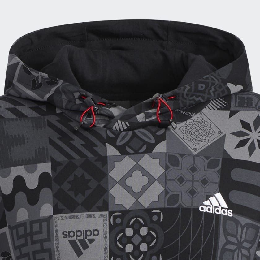 adidas cny Aop Hood Pattern Full Print Sports Black 在庫僅少 Men's adidas Hoodie Cny 2 Logo Subject Printing Drawstring