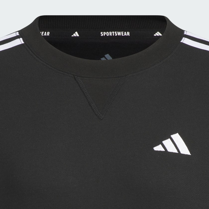 Black 에센셜 플러스 3-스트라이프 프렌치 테리 크루 스웨트셔츠