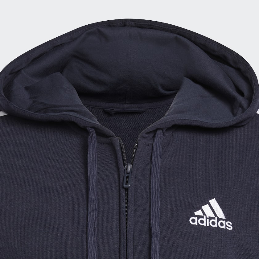 Niebieski Essentials French Terry 3-Stripes Full-Zip Hoodie