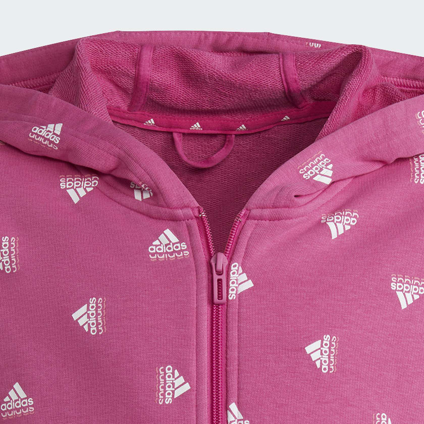 Rosa Buzo con Capucha Brand Love Estampado de Algodón Cierre Frontal