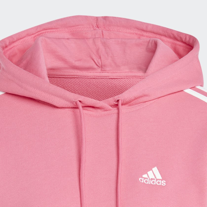 US adidas 3-Stripes Crop Essentials Pink Hoodie | Women\'s | - Lifestyle Terry French adidas