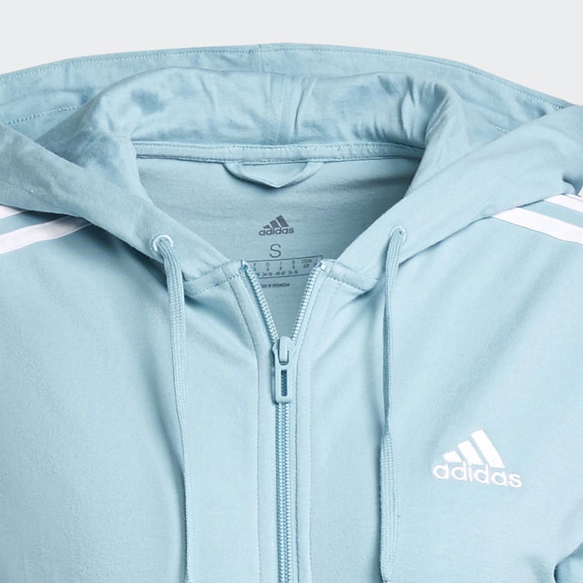 adidas Essentials 3-Stripes Full-Zip Hoodie - Turquoise | Free
