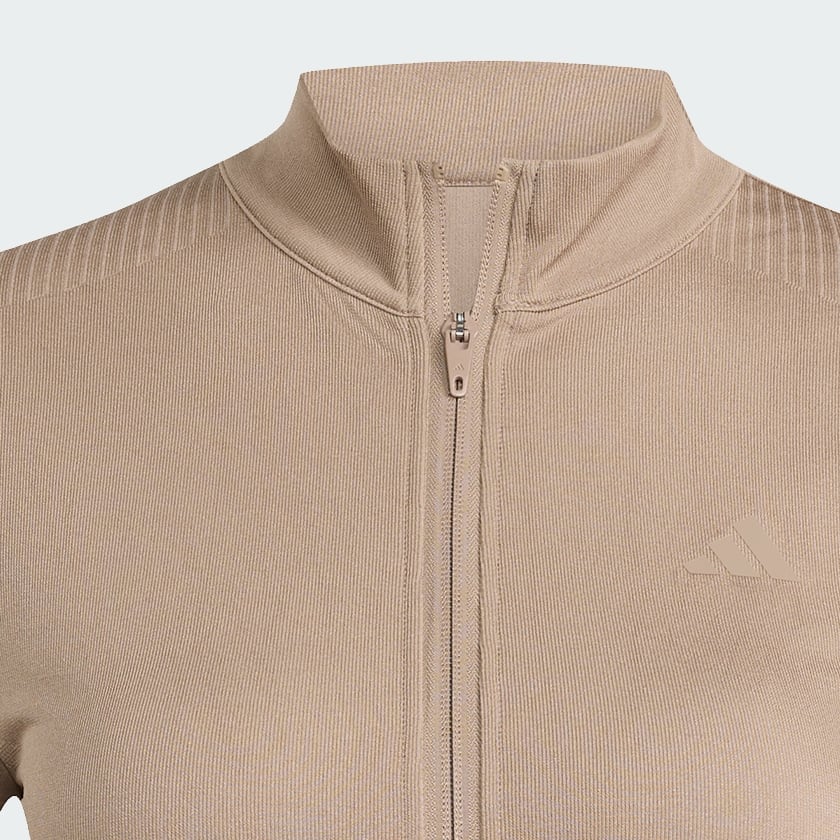 Kahverengi Workout Essentials Tam Boy Fermuarlı Örgü Ceket