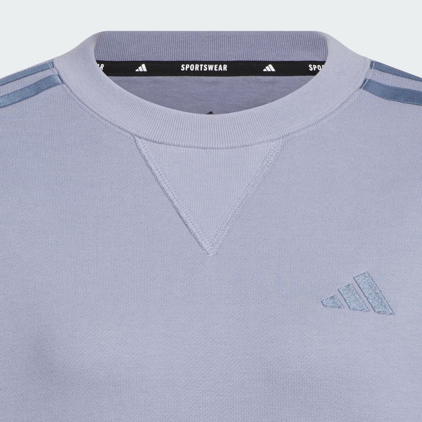 Purple 에센셜 플러스 3-스트라이프 프렌치 테리 크루 스웨트셔츠