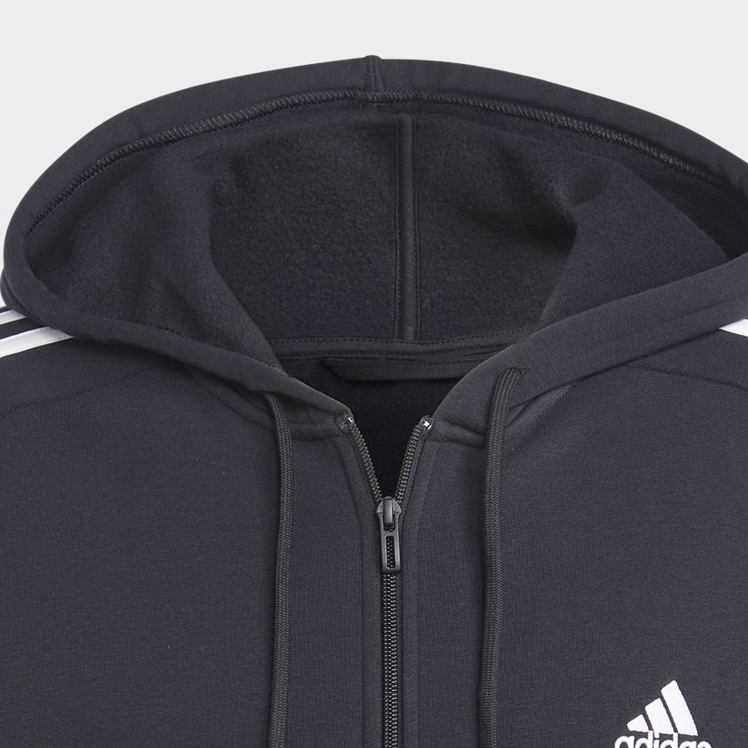 Svart Essentials Fleece 3-Stripes Full-Zip Hettegenser
