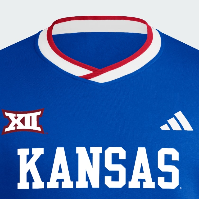 Blue Kansas Jayhawks 3-Stripes Fleece Jersey Crew