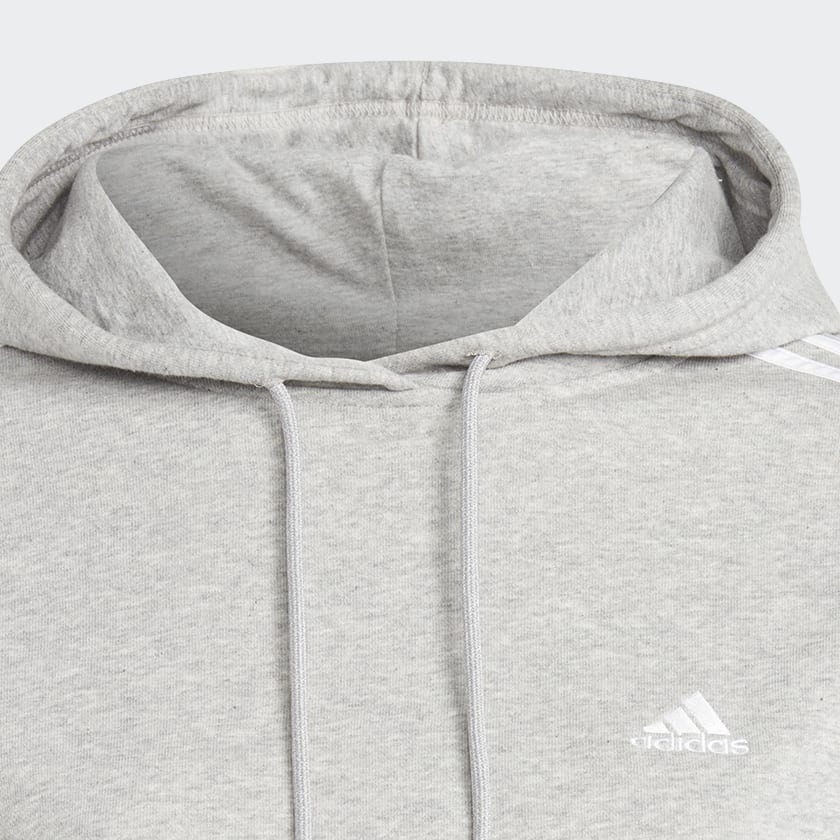 Grey Essentials 3-Stripes French Terry Crop Hoodie (Plus Size)